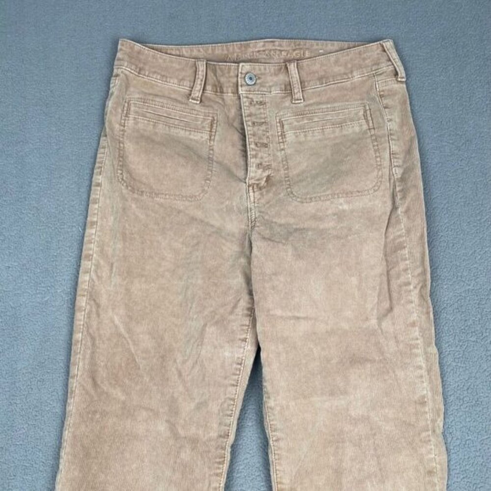AMERICAN EAGLE WOMEN'S SIZE 10 BEIGE SUPER HI-RISE FLARE CORDUROY CHINO PANTS - Picture 14 of 15